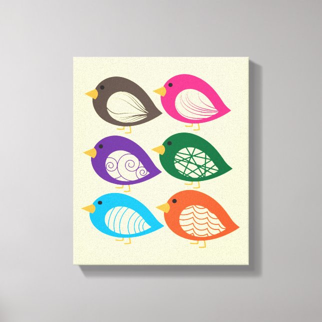 Cute colourful quirky birds canvas print (Front)
