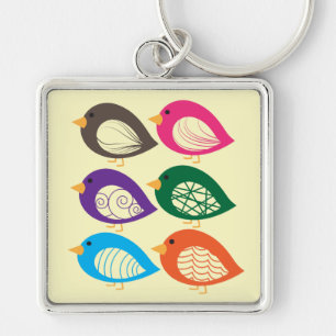 Cute colourful quirky birds key ring