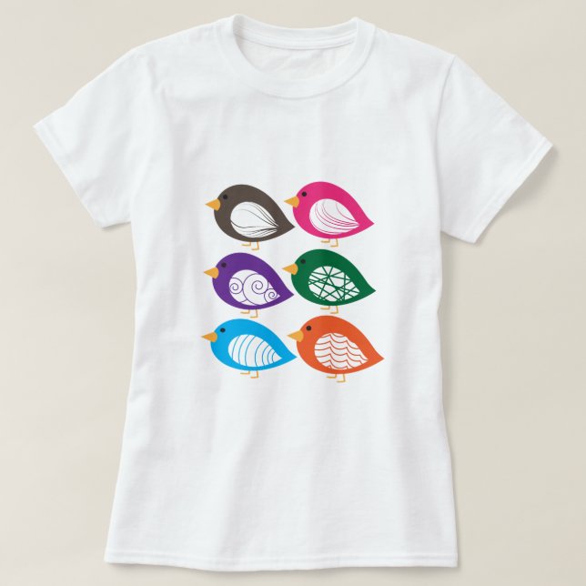 Cute colourful quirky birds T-Shirt (Design Front)