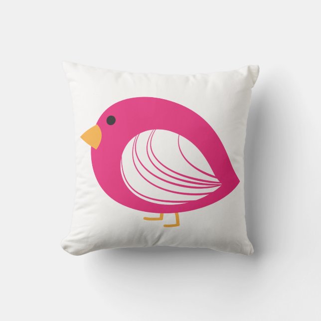 Cute colourful quirky birds throw pillow (Front)