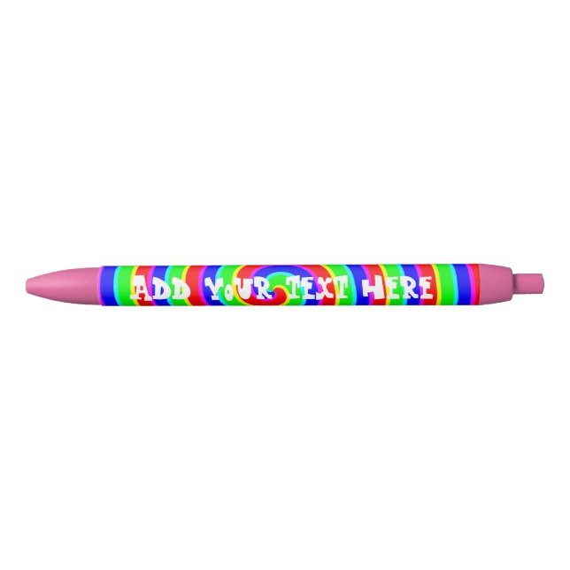 Cute Colourful Rainbow Add Your Text Black Ink Pen (Front)