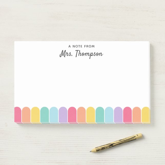 Cute Colourful Rainbow Arch Personalised Teacher Post-it Notes (On Desk)