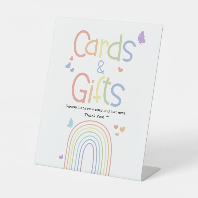 Cute Colourful Rainbow Baby Shower Cards & Gifts Pedestal Sign (Front)