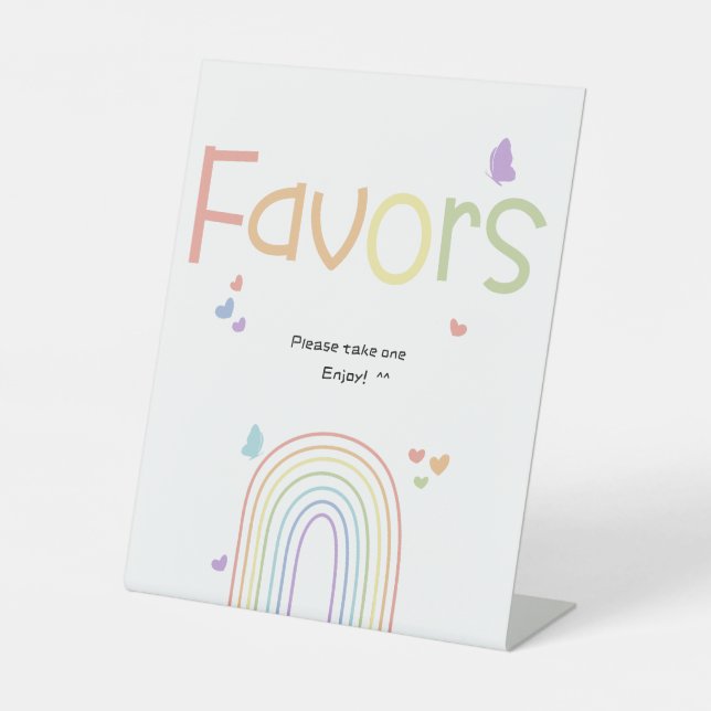 Cute Colourful Rainbow Baby Shower Favours Pedestal Sign (Front)