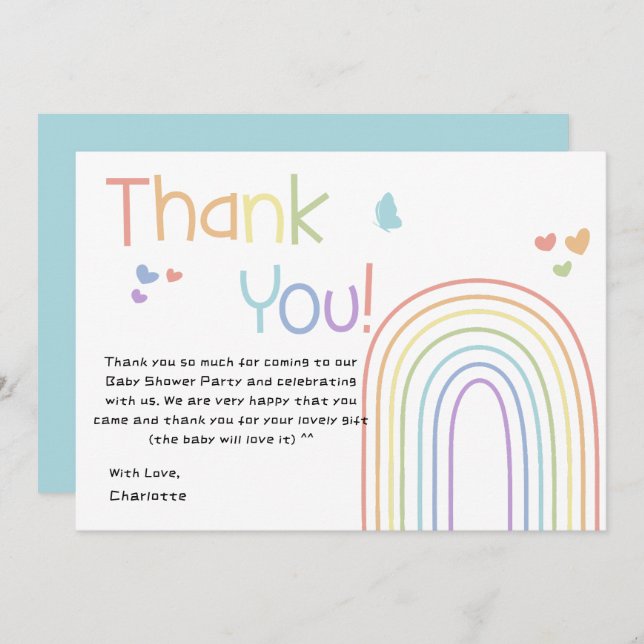Cute Colourful Rainbow Baby Shower Thank You Card (Front/Back)