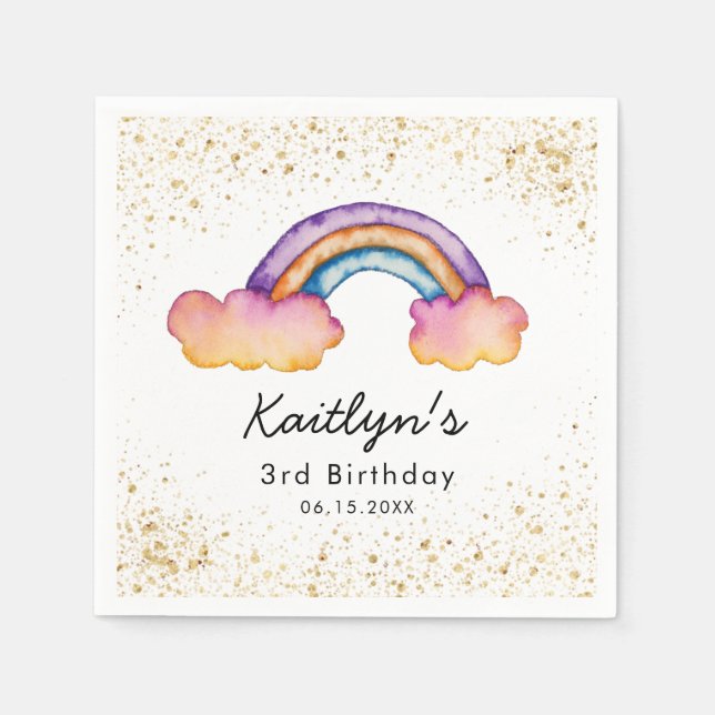 Cute Colourful Rainbow Birthday Party Napkin (Front)