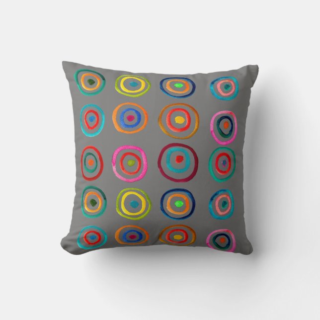 Cute colourful rainbow circles whimsical cushion (Front)