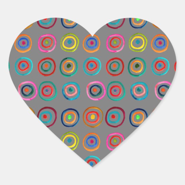 Cute colourful rainbow circles whimsical heart sticker (Front)