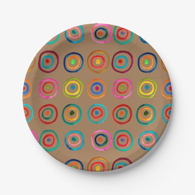 Cute colourful rainbow circles whimsical paper plate (Front)