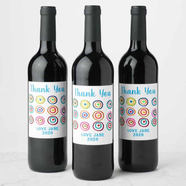 Cute colourful rainbow circles whimsical wine label (Bottles)