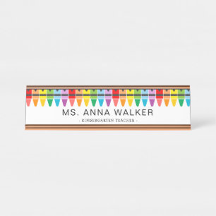 Cute Colourful Rainbow Crayons Kindergarten Teache Desk Name Plate
