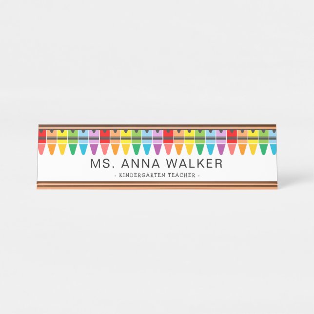 Cute Colourful Rainbow Crayons Kindergarten Teache Desk Name Plate (Front)