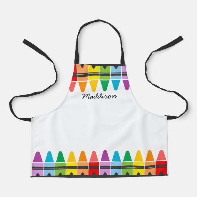 Cute Colourful Rainbow Crayons Personalised Kids Apron (Front)