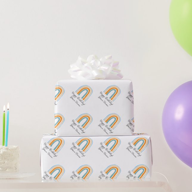 Cute colourful rainbow drawing custom Birthday Wrapping Paper (Party Gifts)