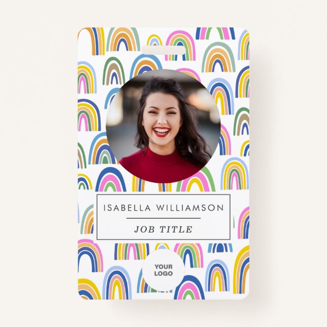 Cute Colourful Rainbow Employee Photo ID  ID Badge (Front)