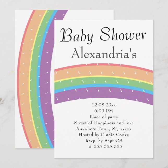 Cute Colourful Rainbow Gender Neutral Baby Invitation (Front/Back)