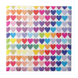 Cute Colourful Rainbow Heart Pattern Tile