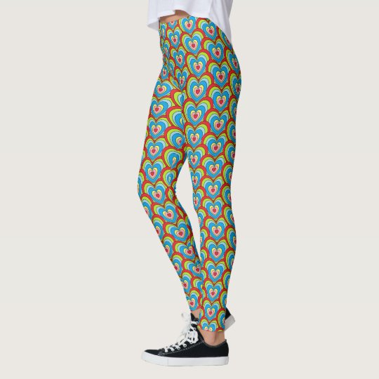 Cute Colourful Rainbow Hearts All Over Pattern Leggings