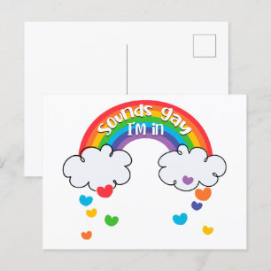 Cute Colourful Rainbow Hearts Sounds Gay I'm In Postcard