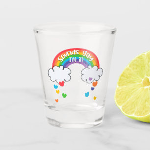 Cute Colourful Rainbow Hearts Sounds Gay I'm In Shot Glass