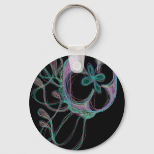 Cute Colourful Rainbow Jellyfish Digital Design Key Ring