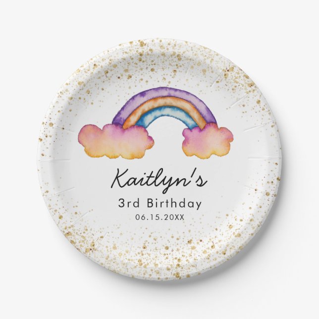 Cute Colourful Rainbow Kids Birthday Party Paper Plate (Front)