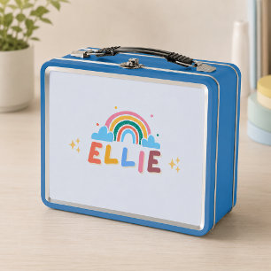 Cute Colourful Rainbow Kids School Personalised Metal Lunch Box