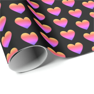 Cute Colourful Rainbow Ombre Heart Pattern Wrapping Paper