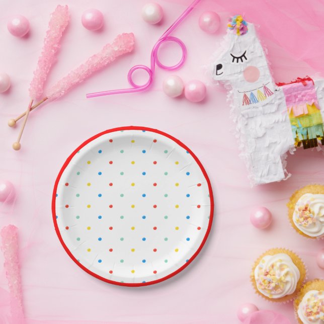 Cute Colourful Rainbow Polka Dot Birthday Paper Plate (Party)