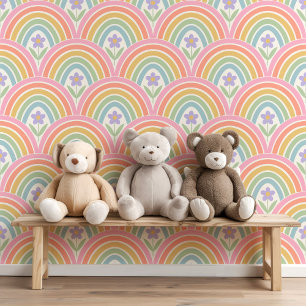 Cute Colourful Rainbow Scallop Pattern Floral  Wallpaper