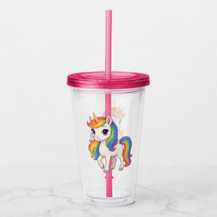 Cute, Colourful Rainbow unicorn Acrylic Tumbler