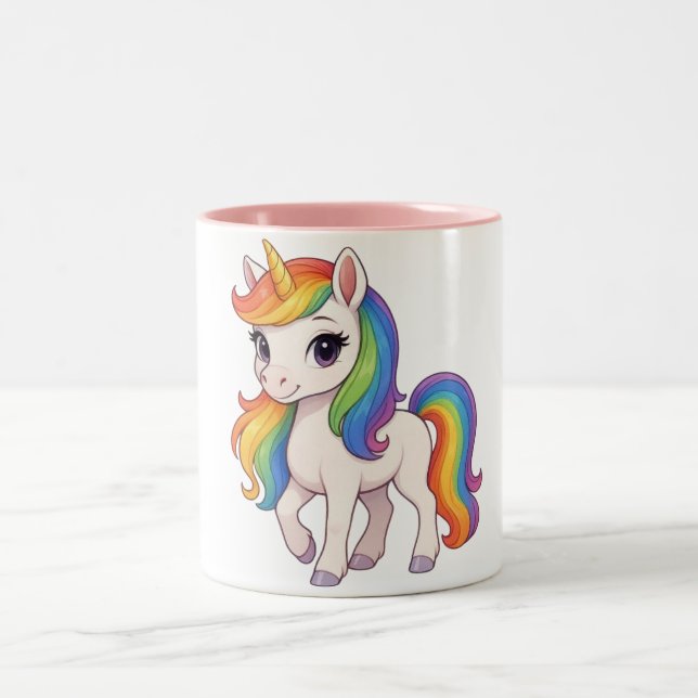 Cute, Colourful Rainbow unicorn  Two-Tone Coffee Mug (Center)