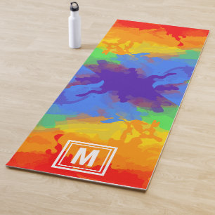 Cute Colourful Rainbow Watercolor Abstract Mongram Yoga Mat