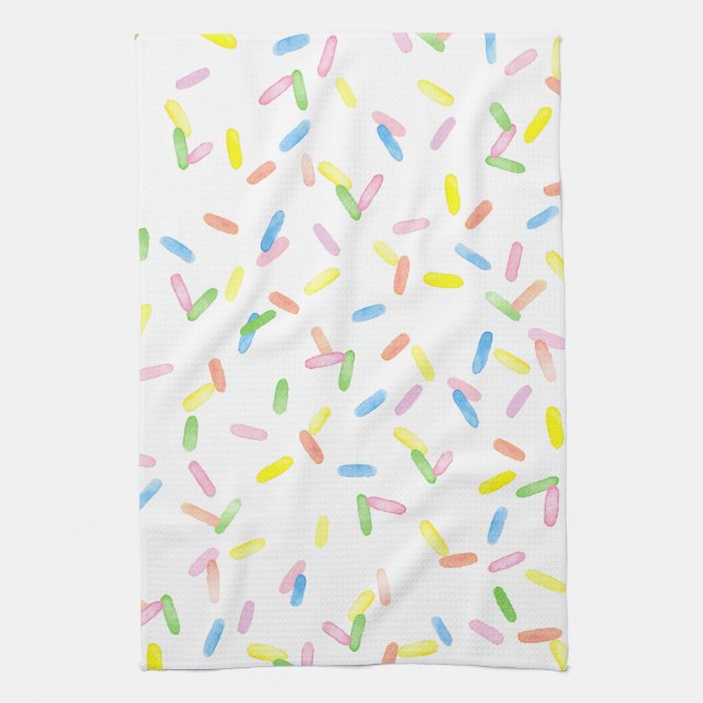 Cute colourful rainbow watercolor sprinkles fun tea towel (Vertical)