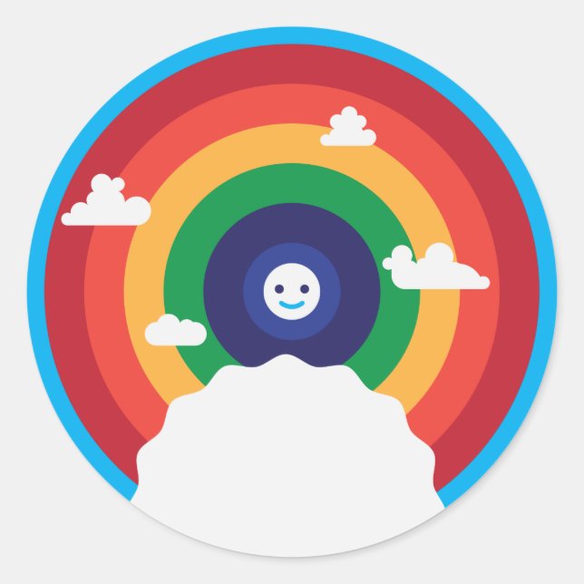 Cute Colourful Rainbow with Happy sun Classic Round Sticker (Front)