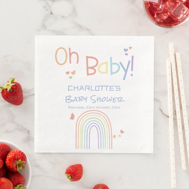 Cute Colourful Rainbow with Hearts Baby Shower Napkin (Insitu)