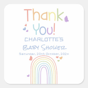 Cute Colourful Rainbow with Hearts Baby Shower Square Sticker