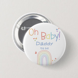 Cute Colourful Rainbow with Hearts Daddy-to-be 6 Cm Round Badge