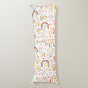 Cute Colourful Rainbows and Daisy Flowers Abstract Body Cushion