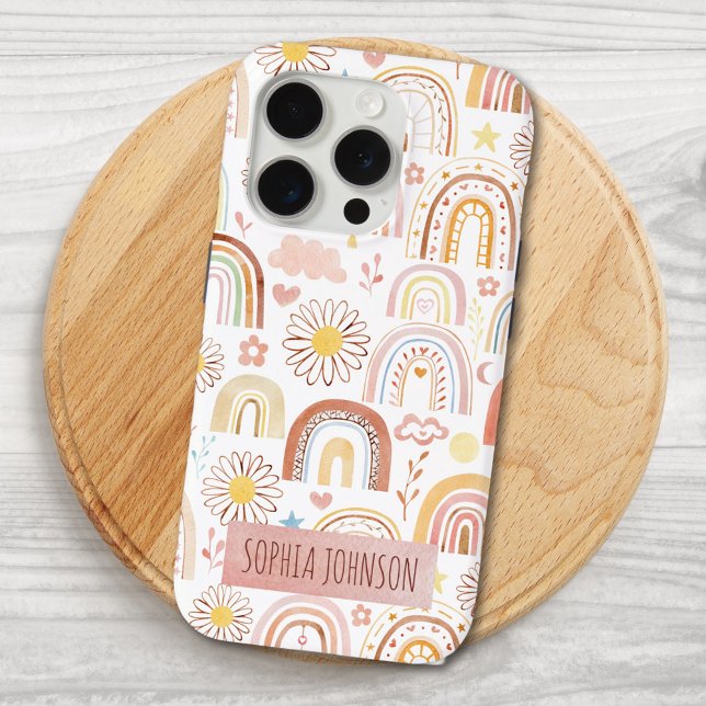 Cute Colourful Rainbows and Daisy Flowers Abstract Case-Mate iPhone Case (Close up)