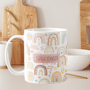 Cute Colourful Rainbows and Daisy Flowers Abstract Coffee Mug