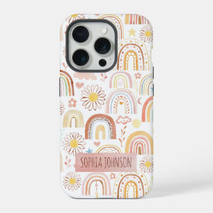 Cute Colourful Rainbows and Daisy Flowers Abstract iPhone 15 Pro Case
