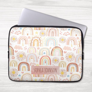 Cute Colourful Rainbows and Daisy Flowers Abstract Laptop Sleeve