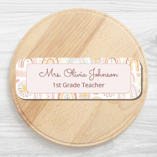 Cute Colourful Rainbows and Daisy Flowers Abstract Name Tag