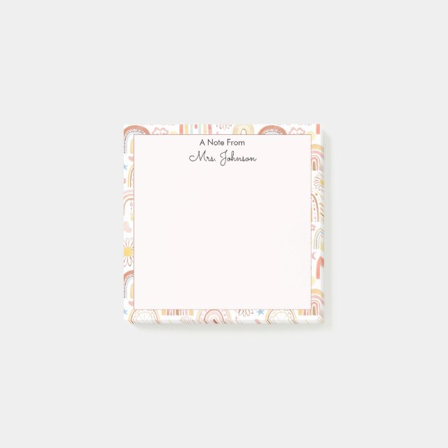 Cute Colourful Rainbows and Daisy Flowers Abstract Post-it Notes (Front)