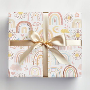 Cute Colourful Rainbows and Daisy Flowers Abstract Wrapping Paper Sheet