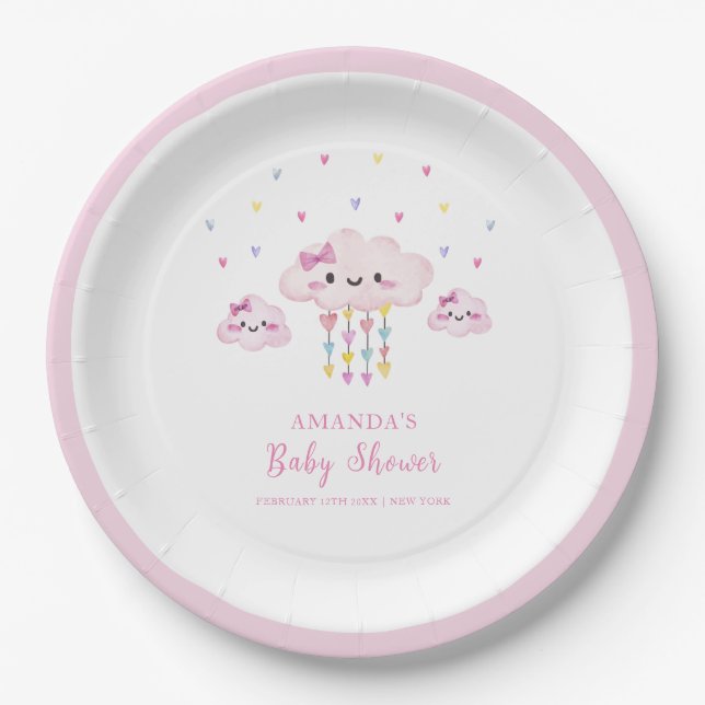 Cute Colourful Raindrop Sweetheart Baby Shower  Paper Plate (Front)