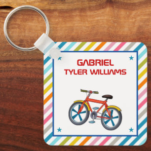 Cute Colourful Red Bicycle Kids Name Key Ring
