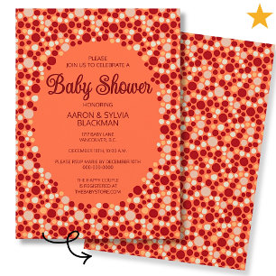 Cute Colourful Red Coral Abstract Dots Baby Shower Invitation