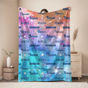 Cute colourful repeating name personalised fleece blanket
